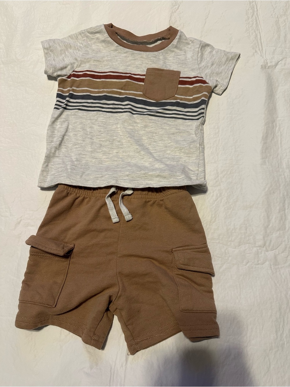 Kids Brown Stripe Pocket Tee & Brown Cargo Shorts Matching Set Max & Marcus